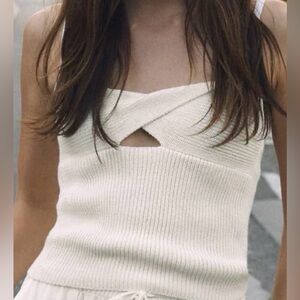 ZARA NWOT Line Blend Cream Ribbed Knit Camisole Top, Size M